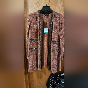 Ming Wang Rust and Black Textured Cardigan